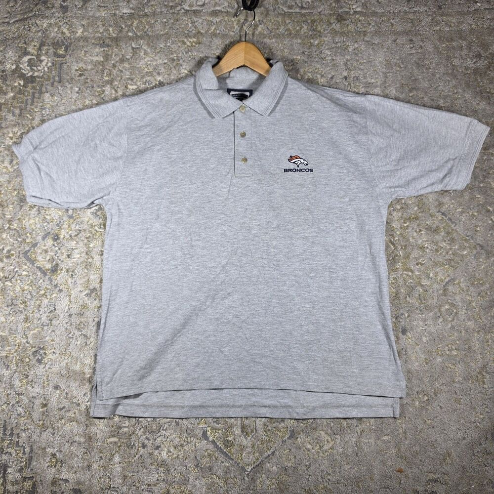 Vintage Lee Denver Broncos Men's Polo Shirt Gray Short Sleeve Cotton Blend L